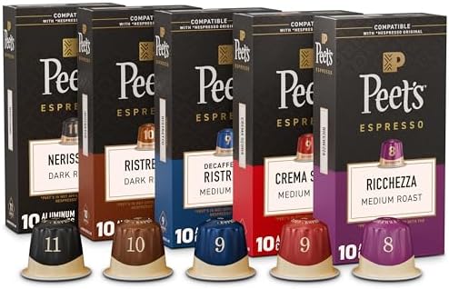 Peet's Coffee Espresso Capsules, Variety Pack with Decaf, 50CT