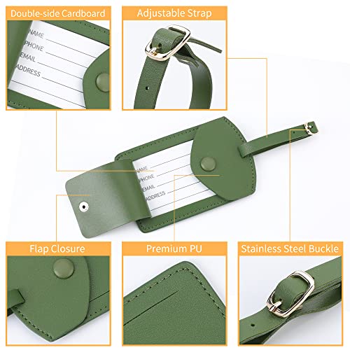 Kevancho Leather Luggage Tags for Men Women, Suitcase Labels Baggage Bag Tag ID Tags with Full Back Privacy Cover for Cruise Ships, Travel Accessories Tags Set of 2 PCS (Green) 6