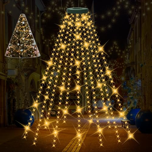 Christmas Tree Lights, 400 LED Christmas Light with 8 Light Modes & Memory Function, 8.2FT x 16 Lines String Lights with Timing Function for Christmas Decorations - Warm White