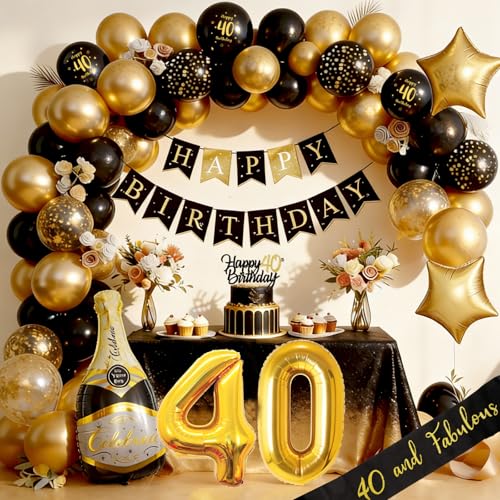 Deko Geburtstag Mann Frauen, Geburtstagsdeko, Schwarz Gold Deko mit Happy Birthday Girlande, Luftballon Männer Geburtstag Dekorationen