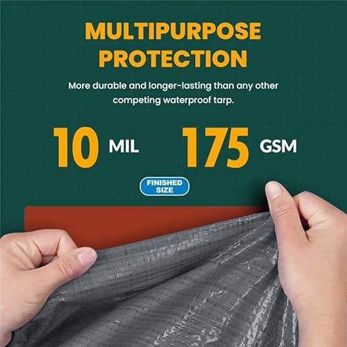image for Tarp Cover 10X10 Silver/Black Heavy Duty Thick Material, Waterproof, G