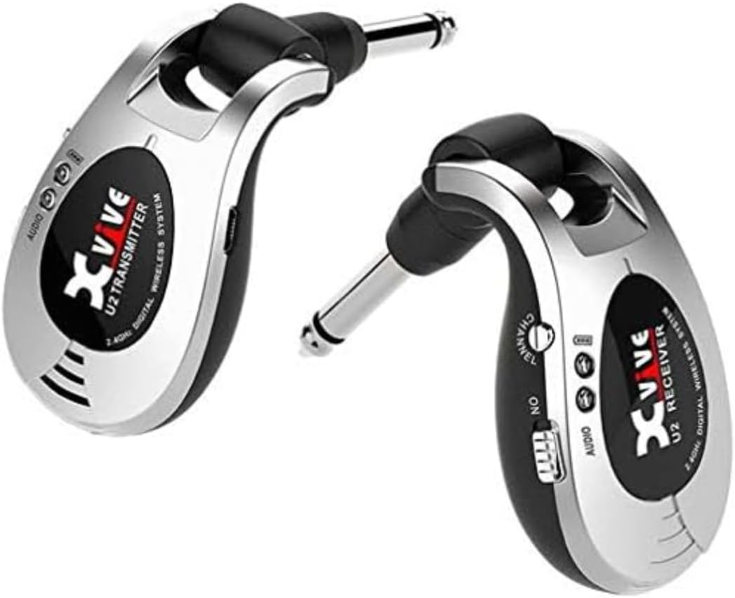 Xvive U2 Wireless Digital Transmitter/Receiver System for Guitar, Bass and Other Instruments, Rechargeable, 2.4 GHz silver