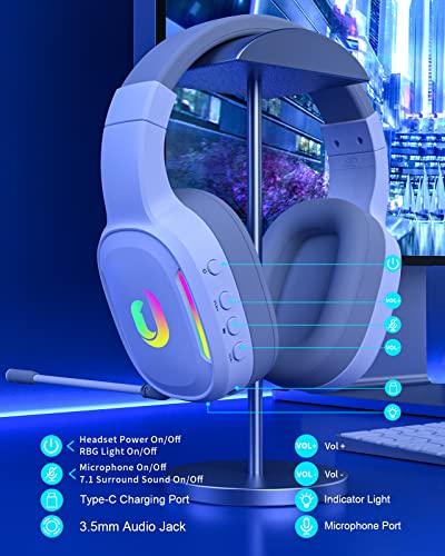 Jeecoo G80 Wireless Gaming Headset - 7.1 Surround Sound, Detachable Noise Canceling Mic, Low Latency 2.4G Wireless Gaming Headphones, Shining Rgb - Works With Ps4 Ps5 Pc Laptop Computers #TOP6