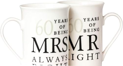 Miniatura 2 de Ivory White 60th Anniversary Mr Right & Mrs Always Right Ceramic Mug Gift Set by Happy Homewares