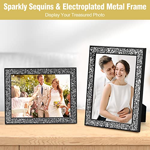 Hikwadery 5X7 Picture Frame Glitter, Black Bling Photo Frame With Hd Real Glass, For Wall Or Tabletop Display (5"X7", Black) #TOP2