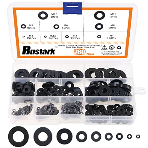 760-Pcs [9 Tailles] Kit d'assortiment de matériel en acier plat en alliage de zinc noir - M2 M2.5 M3 M4 M5 M6 M8 M10 M12