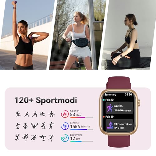 Smartwatch Damen Herren, 1.83" HD Fitness Tracker mit Schrittzähler/Blutdruckmessung/Pulsuhren/Telefonfunktion, Schlaftracker… – Ansicht 4