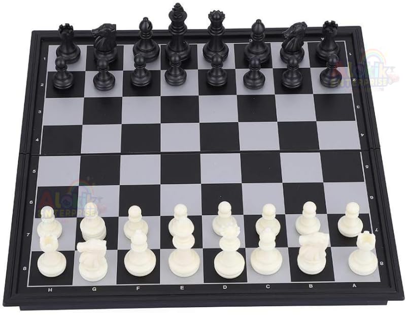 Alokik Enterprise Magnetic Chess Board Game Set for Kids & Adults/Folding Design Indoor Outdoor Educational Travel Toys Tournament Chess Best for Adults (Black & White Small Size)