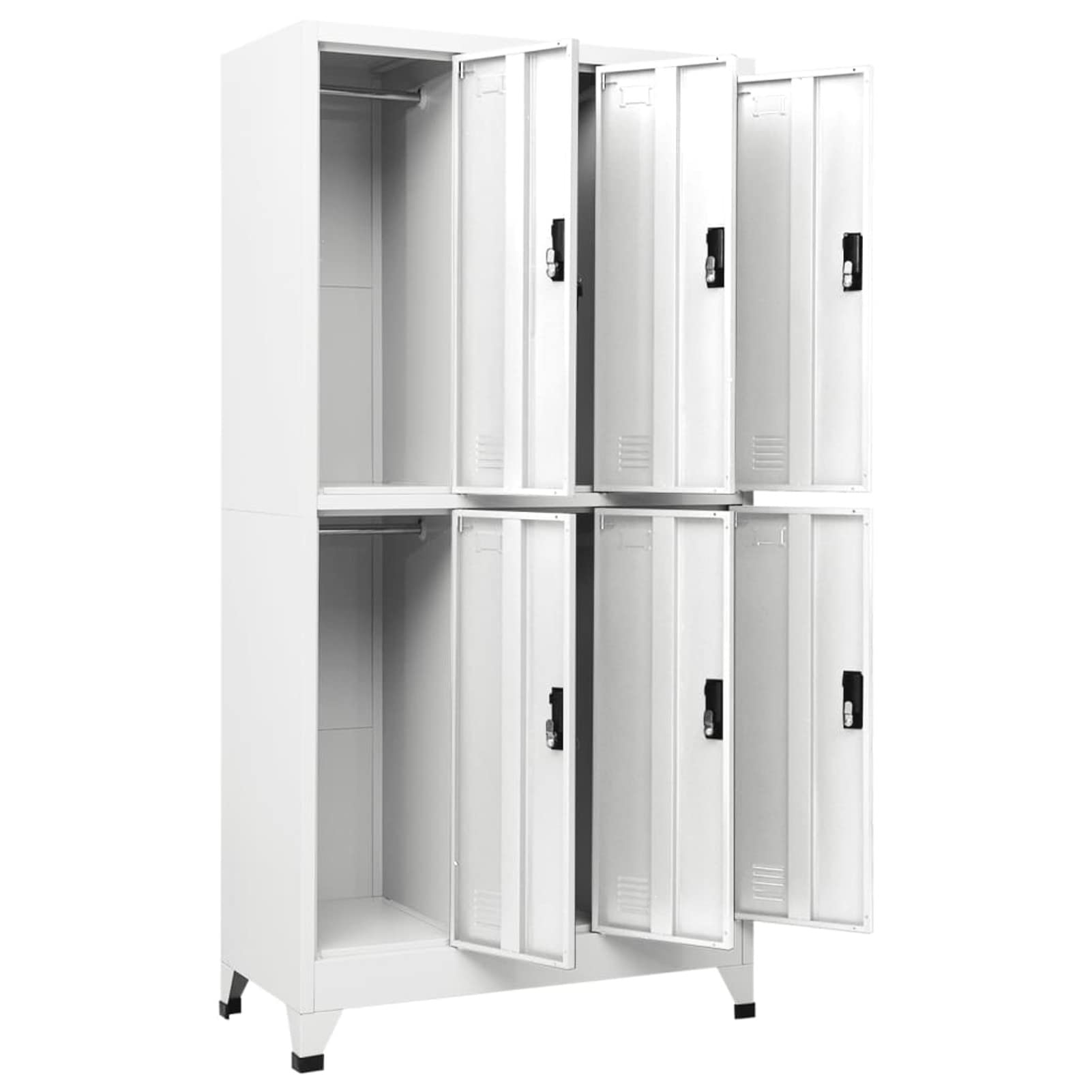 Armadietto con Serratura, 6 Scomparti con Gancio e Prese d'Aria, 90x45x180 cm in Acciaio Bianco, per scuole e uffici