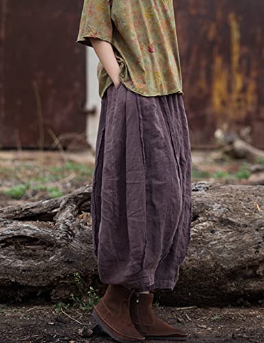 NFYM Women Wide Leg Elastic Waist Cotton Linen Distressed Patchwork Pumpkin Style Wide Leg 3/4 Length Cropped Pants2