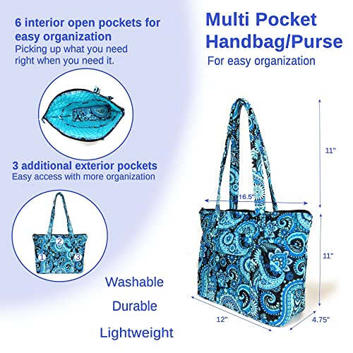 Egfas Quilted Handbag Purse Shoulder Bag Pocketbook (Medium Floral Paisley Multicolor) #TOP4