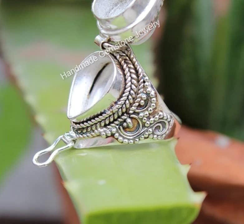 Natural Rainbow Moonstone Ring, Poison Box Ring, Teardrop Stone ~ Moonstone Ring, Blue Flash Moonstone Jewelry, June Birthstone Ring, Locket Ring, Antique Poison Ring, Secret Ring, Compartment Ring
