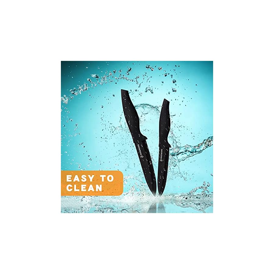 Magiware 6-Piece Paring Knife Set with Sheaths-Ceramic Blade Sharp Rust Proof Stain Resistant (include 5inch Utility Knife, 4inch Fruit Knife,3inch Paring Knife)-Black (win0529)