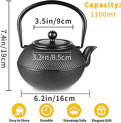 Velaze Cast Iron Teapot Set,1100 Ml/37Oz Japanese Cast Iron Teapot [Heat Preservation] With Warmer And Stainless Steel Infuser,Durable Cast Iron With Fully Enameled Interior,Beautiful Hammered Design thumb #3