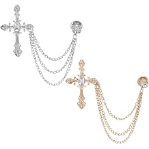 1 Box 2 Colors Men's Brooch Suit Pin Badge with Chains Hanging Chain Brooch Pin Silver Gold Alloy Cross Faux Rhinestone Men's Lapel Decorations for Tuxedo Tie Hat Scarf Shirt Wedding Gift