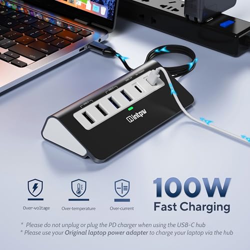 Image of intpw USB C Hub, P9 USB C Hub Multiport Adapter with 4K HDMI, PD 100W, Type-C & 2 USB A 3.0 5Gbps, 2 USB A 2.0, SD /TF Card Reader, Aluminum USB Hub for Laptop, iPhone 17 Series, MacBook, iPad