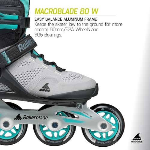 Rollerblade Macroblade 80 Women\'s Adult Fitness Inline Skate, Grey and Teal Blue, Performance Inline Skates