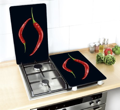 WENKO Peperoni Duo Universele kookplaat, set van 2 stuks, kookplaatafdekking en glazen snijplank voor alle soorten… - Image 7