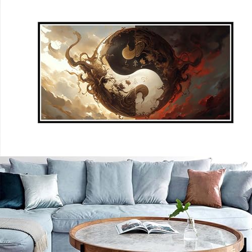 Tai Chi Peinture par Numero Adulte Style Chinois Peinture par Numero Adulte Grand Format XXL 100x200cm, DIY Peinture Numero Enfant Loisir Créatif, avec 3 Pinceaux et Pigment, Decoration Chambre Murale