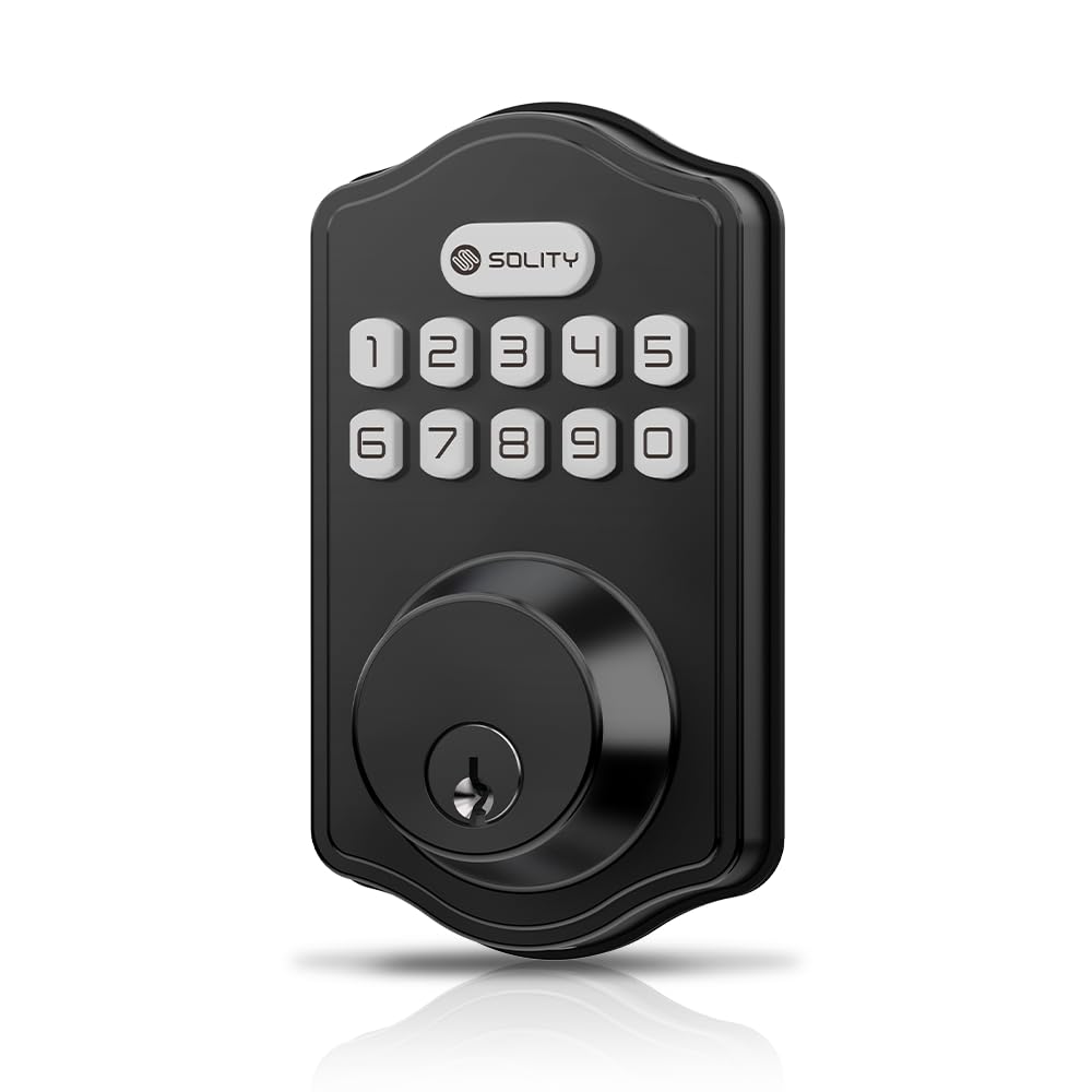 SOLITYSmart Digital Electronic Deadbolt Door Lock, Keyless Entry, Auto Lock, 100 Custom Codes, Easy Installation, Keypad for Front & Back Door, Residential & Commercial, AT1, Matte Black