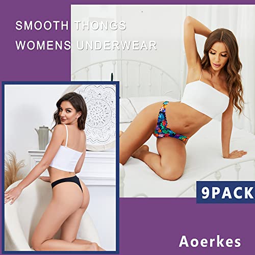 Aoerkes 9 Pack Seamless Thongs For Women No Show Underwear Low Rise Panties Breathable Invisible Hipster Thong S-Xxl(As1, Alpha, X_L, Regular, Regular, A-9 Pack, X-Large) #TOP5