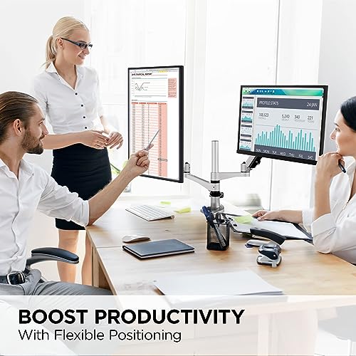 Image of ViewSonic LCD-DMA-002 Spring-Loaded Monitor Desk Mounting Arm for 2 Monitors up to 27 Inches Each, VESA Compatible, Full Ergonomic Adjustability, 2-in-1 Mounting Base, and Built-in Cable Management