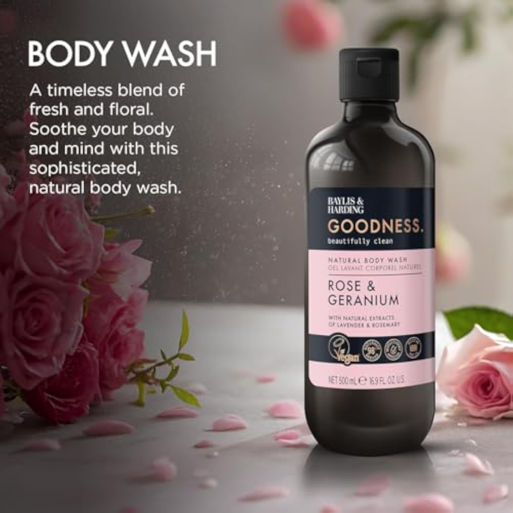 Goodness Rose & Geranium Natural Body Wash, 500ml