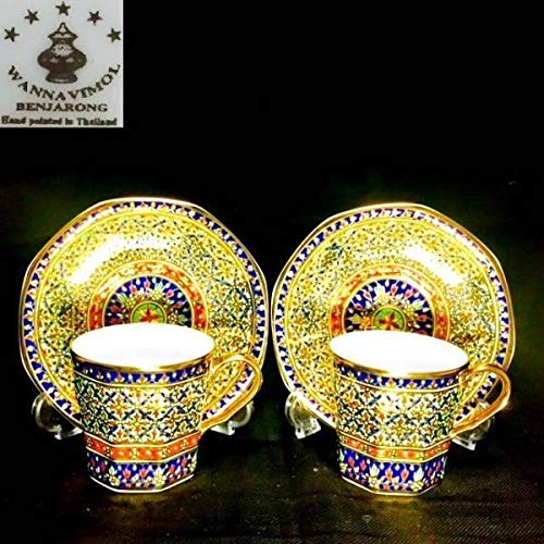 タイ王室御用達超高級ベンジャロン18K盛りカップ＆ソーサー2客