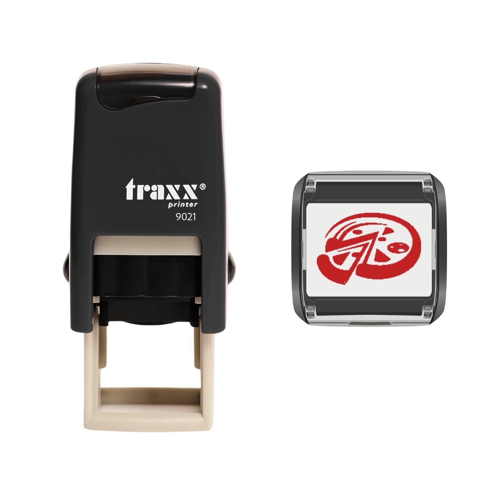 Traxx 9021 Loyalty Card Self Inking Rubber Stamp Pizza Shop Fast Food Takeaway *A Red Pizza Slice Pizzeria Design* — image 1