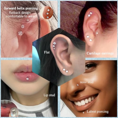 CANDYFANCY 3PCS 16G G23 Titanium Threadless Nose Studs Push In Flat Back Earrings 234mm CZ Nose Rings Stud Cartilage Earrings Nostril Jewelry with Taper Piercing for Women Men (8mm Length post) by CANDYFANCY - Used condition - Image 3