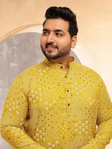 Image of SOJANYA Plus (Since 1958) Men's Cotton Blend Sanganeri Printed Long Kurta