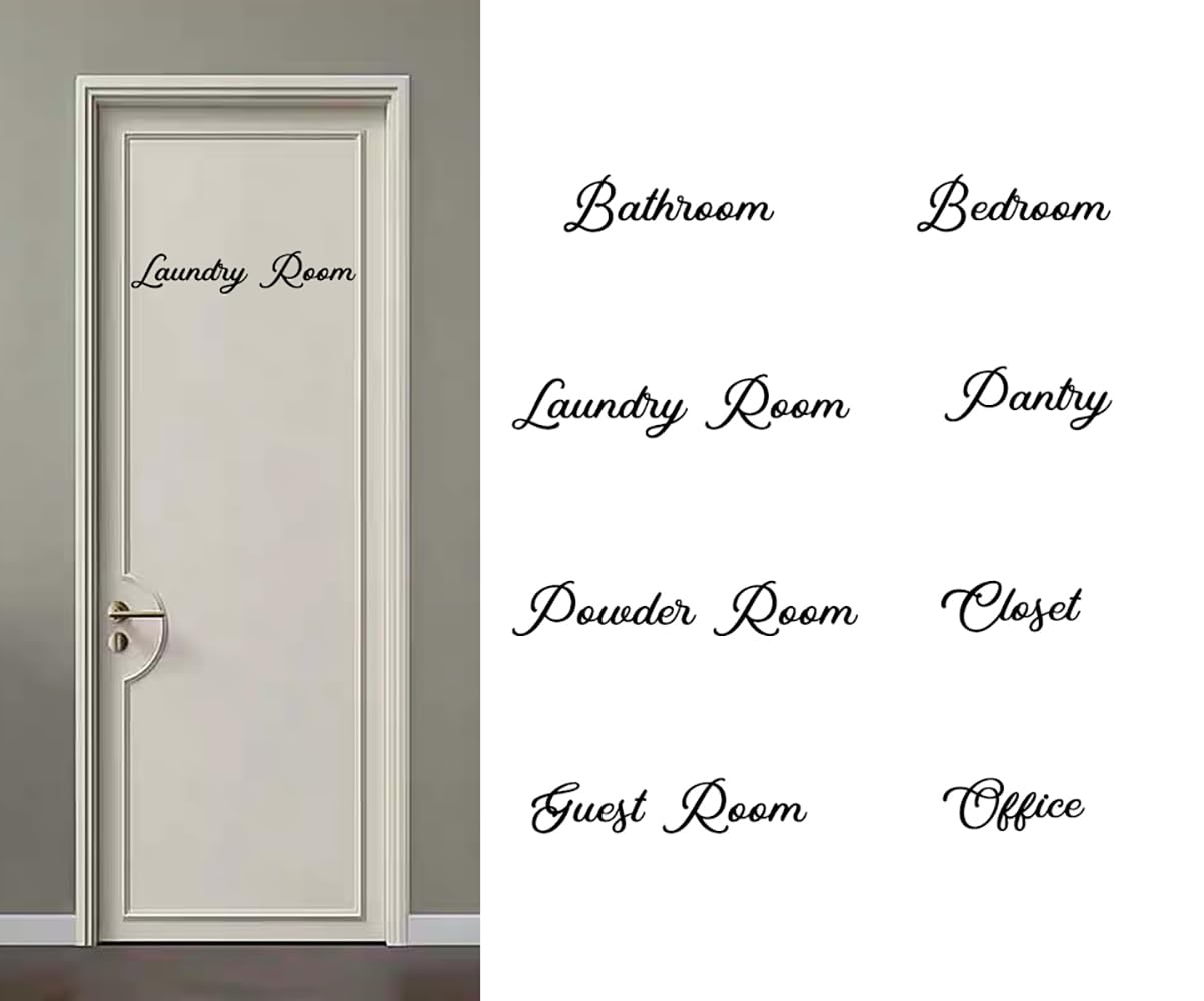 8 Pieces Home Door Sign Sticker Laundry Room, Pantry, Bathroom, Closet, Bedroom, Guest Room, Office Vinyl Wall Decal Sticker