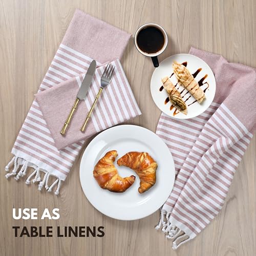 Image of Turkish Kitchen Towels 18x26 Inches with Tassels - 4 Pack - Absorbent, Durable, Soft 100% Cotton Dish Towels for Drying & Cleaning - Machine Washable, Quick Dry - Rust