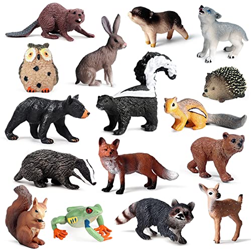 16 PCS Forest Animals Figures, Woodland Creatures Figurines, Miniature Toys Cake/Cupcake Topper Birthday Gift for Kids, Woodland Baby Shower Decorations