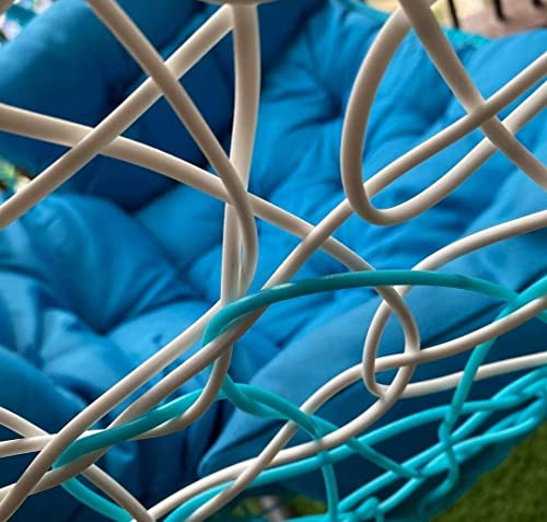 Image of Single Seater Swing Chair with Stand for Home & Cushion & Hook Outdoor Indoor |Living Room (Swing White with Cushion Light Blue)