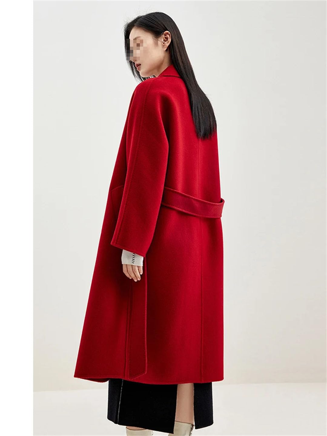 Cappotto di lana di lana per le donne inverno di media lunghezza doppio lato doppio petto cappotti con cintura
