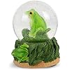 Elanze Designs Playful Green Tree Frog Tabletop Figurine Forest Hopping Log Leaves 100MM Sturdy Glitter Water Wind Up Musical Snow Globe Plays Tune Beautiful Dreamer