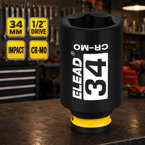 Image of ELEAD 34 mm Socket 1 /2 inch Drive Deep Impact Socket, Metric 6 Point 1 /2-inch Drive Impact Axle Nut Sockets, CR-MO Nut Socket Set, Tools for Easy Removal of Axle Shaft Nuts