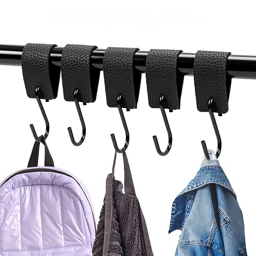 5 ganchos en forma de S negros, ganchos para colgar ropa, percheros, ganchos multiusos, para guardarropa, barra negra, barra de cocina, baño