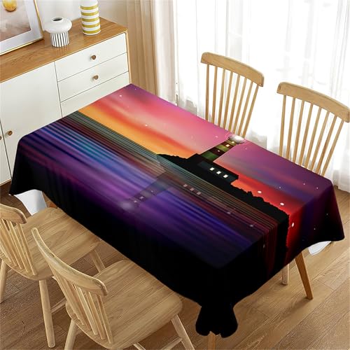 Odot Mantel Rectangular Poliéster Impresión 3D, Antisalpicaduras Antimanchas Lavable Cubierta Decorativa para Comedor Cocina Hogar Fiesta Celebraciones al Aire Libre (Faro Nocturno,120x120cm)
