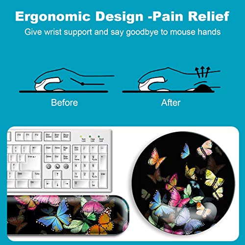 Mouse Pad Wrist Support With Gel, Keyboard Wrist Rest, Ergonomic Large Mouse Pad With Coaster, Cute Mousepad Relieve Pain For Gaming Computer Laptop Office And Home-Colorful Butterfly #TOP5