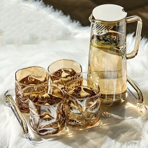 Image of Wringo Premium 7pc Crystal Water Jug with Glass Set and Jug Set Combo,Freezer Safe and Dishwasher Safe (6 Pieces Glasses 200ML and 1 Water Juice Jug 1 Liter), Transparent, Glass and Jug Set (WS-05)
