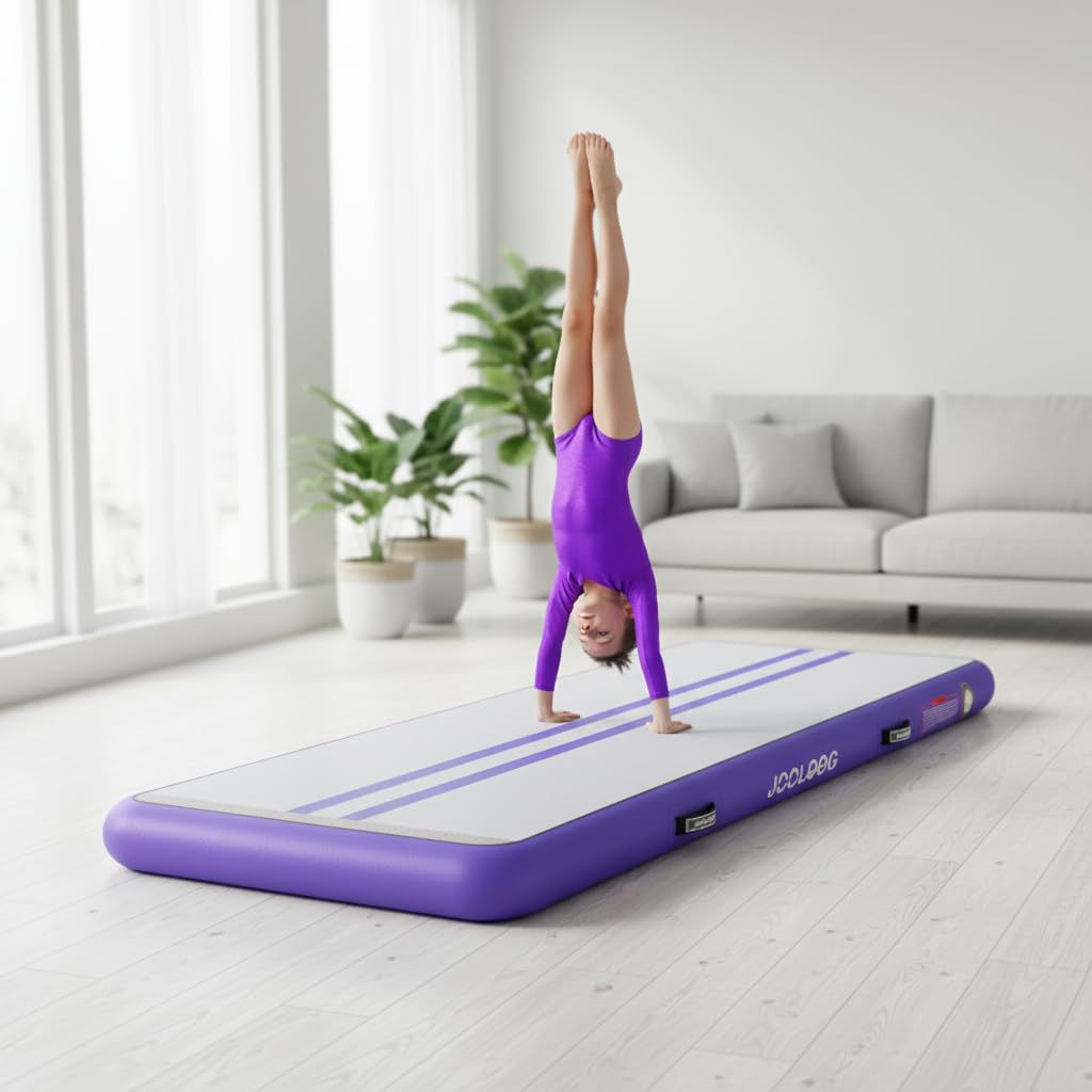 Tapis de gymnastique gonflable JOOLOOG, 3/4/5/6 m/7 m/8 m, en fibre de carbone, 10/20 cm d'épaisseur, pour gymnastique, yoga, taekwondo, avec pompe, purple