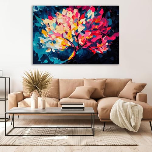 Tableau moderne abstrait arbre de vie grand format aquarelle bleu DunPei - 2