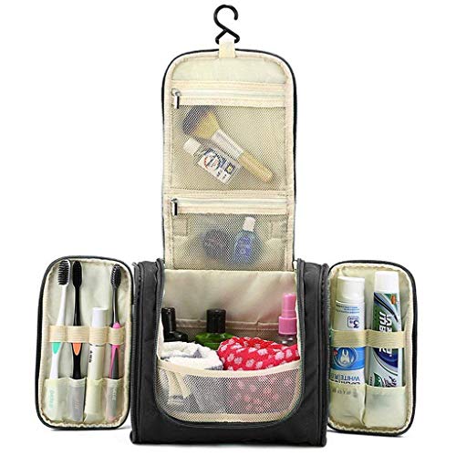 Image of ERHETUS Multifunctional Extra Large 20 Cms Cosmetic Bag for Travel | Makeup Organiser for Accessories for Women | Waterproof Household Grooming Kit Storage Bags with Hook for Hanging for Men - Black