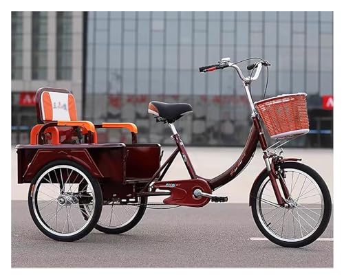 Bicicleta de carga triciclo para adultos con asiento plegable para pasajero, cómodo crucero para ir de compras, fácil de instalar, ruedas de 20 pulgadas