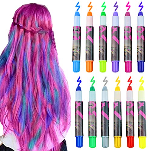Bearbro Hair Chalk, Washable Hair Chalk Set For Girls, 12pcs Temporary Hair Chalk Color Set for Kids Great for Party,Christmas Gifts and Cosplay (12 Color)