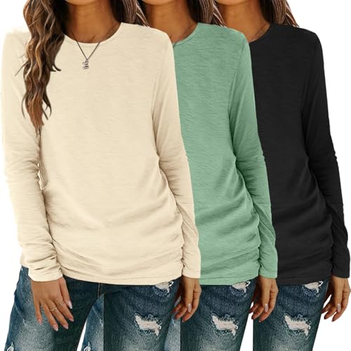 Long Sleeve Shirts for Women Pack Crewneck Basic Tee Tops Spring Casual Tshirts