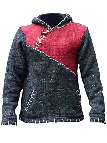 Vintage Patchwork Sweater Men's Hooded Patchwork Full Sleeve Winter Knit Vintage Casual Top
