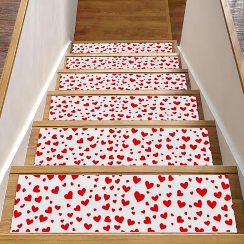Marches d'escalier motif cœurs rouges 20,3 x 76,2 cm pour marches en bois